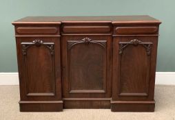 VICTORIAN MAHOGANY SIDEBOARD with inverted breakfront, three opening cupboard doors with fitted