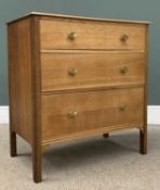 MID-CENTURY TYPE LIGHT OAK CHEST OF THREE DRAWERS, 82 (h) x 76 (w) x 44 (d) cms Provenance: