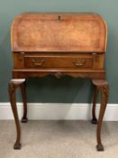 LADY'S WALNUT BUREAU with single drawer, on cabriole supports, a good example, 100 (h) x 73 (w) x 50