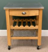 PLUS LOT 60 - MODERN KITCHEN WORKSTATION TROLLEY with stainless steel top, central wine rack and
