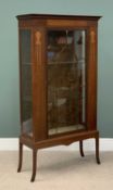 EDWARDIAN DISPLAY CABINET with single opening door, garland and other inlay, on tapered shaped