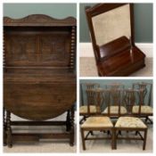 ANTIQUE DROP LEAF TABLE UNUSUALLY MARRIED WITH RAIL BACK, both elements carved, 136 (h) x 85 (w) x