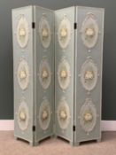 DRESSING SCREEN, four section, decorated with painted roses, 180 (h) x 160 (w) x 3 (d) cms