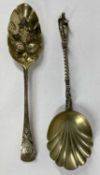LARGE VICTORIAN GILDED SILVER APOSTLE SPOON, London 1878, Martin Hall & Co, 20.5cms (l) and a George