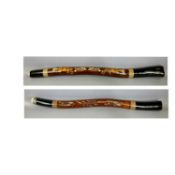 TWO DIDGERIDOOS NAIUWA AUSTRAILIA 2003, hand painted decoration, kangaroo and iguana, with stands,