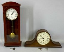 HERMLE MODERN MAHOGANY CASED WALL CLOCK, circular white enamel dial with black Roman numerals, 8-day