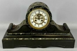 SUBSTANTIAL VICTORIAN BLACK SLATE & GREEN MARBLE MANTEL CLOCK, the drum dial having circular chapter