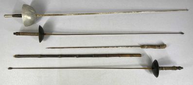GROUP OF FOUR SWORDS, three fencing swords and a bamboo sword stick, 92cms (l) Provenance: private