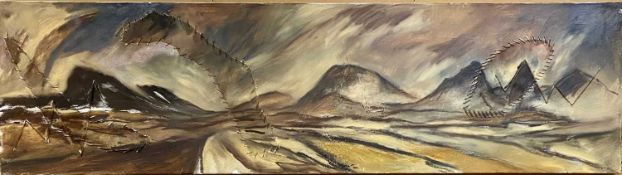 UNKNOWN contemporary 20th century, mixed media/collage - mountain range with 'stitched' detail,