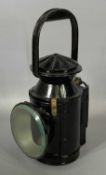 VINTAGE STEEL SCOTTISH RAILWAYS RAILWAY SIGNAL LAMP by E Bladon & Sons Ltd, with burner 33cms (h)