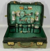 FINNIGAN'S LIMITED LADIES GREEN LEATHER TRAVELLING CASE, initialled with canvas cover, monogrammed