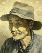 ‡ R. BELLER (1967 Chinese school) oil on board - head and shoulder portrait of a man, signed and