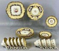 COALPORT TEA SERVICE, 19th century, decorated with panels of cream and beige and hand painted with
