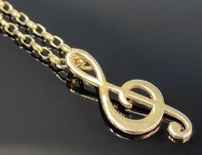 9CT GOLD TREBLE CLEF PENDANT on 9ct gold chain, 52cms (l), 6.2gms gross Provenance: private