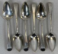 SET OF SIX GEORGE III SILVER TABLESPOONS, London 1802, maker possibly Thomas Wallis II, approx
