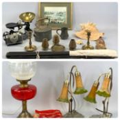 GROUP OF MIXED COLLECTABLES including Art Nouveau style twin branch table light fittings with