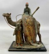 COLD PAINTED SPELTER TABLE STRIKE LIGHTER, camel and rug cellars on rectangular black glass