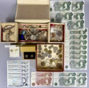 GROUP OF COSTUME JEWELLERY & COINS including a marcasite set cameo brooch, five various silver