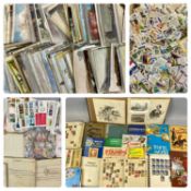 GROUP OF MIXED COLLECTABLES including stamp albums and loose stamps, first day covers, postcards,