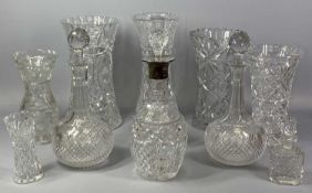 GROUP OF GOOD QUALITY CUT GLASSWARE including circular decanters and stoppers a pair, 31cms (h),