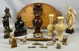 GROUP OF MIXED ORIENTAL & EASTERN COLLECTABLES including bronze two-handled vase, body decorated