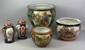 GROUP OF MODERN ORIENTAL CERAMICS including three Chinese jardinieres, 24cms (h) the tallest and