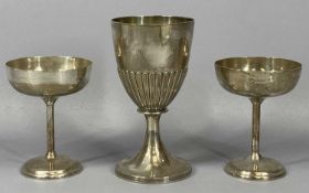 GROUP OF THREE SILVER ITEMS, George III silver goblet, gadrooned lower half to bowl, London 1799,