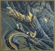 GARETH PARRY (British b.1951) oil on board - two nest building wrens, signed and dated 1994, 30 x