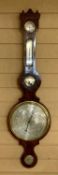 GEORGE III MAHOGANY CASED BANJO BAROMETER, satinwood strung, silvered dial, thermometer dial and