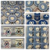 LARGE GROUP OF WEDGWOOD BLUE & WHITE JASPERWARE including Christmas tankards, Christmas plates and