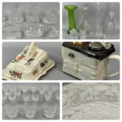 LARGE GROUP OF MIXED GLASSWARE & CERAMICS including drinking glasses, three decanters and twelve