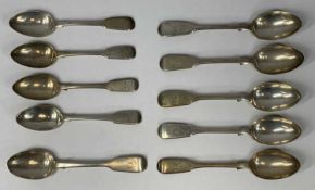 19TH CENTURY SILVER TEASPOONS, four London 1836, Samuel Hayne & Dudley Carter, five Exeter 1865,
