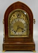 INLAID ROSEWOOD LANCET CASED MANTEL CLOCK, early 20th century with gilded side handles and ogee