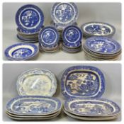 LARGE GROUP OF 19TH CENTURY STAFFORDSHIRE BLUE & WHITE WILLOW PATTERN TABLEWARE, including seven