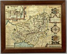 JOHN SPEEDE HAND COLOURED ENGRAVED MAP circa 1610, Caermarden, including town plan, double sided, 39