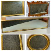 GROUP OF WALL MIRRORS, rectangular mahogany framed overmantel with shell inlaid surmount, 73 x