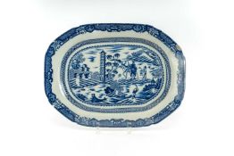 RARE LATE 18TH C. JOSHUA HEATH 'REINDEER & SEAL' PATTERN PLATTER, c. 1790, the blue transfer printed