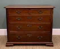 19TH CENTURY MAHOGANY CHEST, moulded top with canted angles above two short and three long graduated