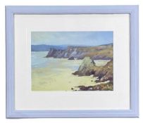 ‡ GARETH THOMAS facsimile print - entitled verso, 'Above Three Cliffs', printed signature, 18 x