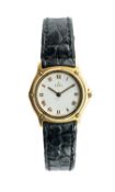 EBEL 18K GOLD LADIES' WRISTWATCH, Roman numeral chapter ring, leather strap, 9ct gold 'Omega' buckle
