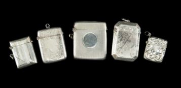 FIVE SILVER VESTA CASES, various dates, makers, designs, tot wt 3.5ozt (5) Provenance: private