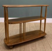 MID-CENTURY ERCOL 361 'MINI GIRAFFE' TROLLEY BOOKCASE, solid elm and beech, mounted on ball castors,