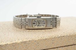 VINTAGE SEIKO LADIES' WHITE GOLD PLATED COCKTAIL WATCH, oval dial with baton hours, integral