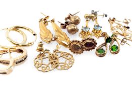 GROUP OF YELLOW METAL & 9CT GOLD EARRINGS, nine pairs, 18.8gms gross Provenance: deceased estate