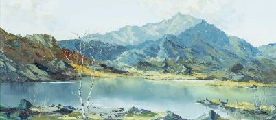 ‡ CHARLES WYATT WARREN (Welsh 1908-1993) oil on board - Yr Wyddfa (Snowdon) from Llyn Y Gader,