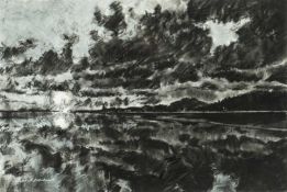 ‡ DAVID GROSVENOR (b.1956) mixed media - landscape with dark skies with reflection, signed, 36 x