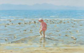 ‡ STEVEN JONES (1959-2017) acrylic - entitled, 'Llanddwyn Beach', signed in pencil, 35 x 54cms