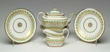SWANSEA PORCELAIN PART TEA SERVICE circa 1820, set pattern '251', decorated with green and gilt leaf