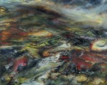 ‡ IWAN GWYN PARRY (Welsh b. 1970) oil on canvas - entitled verso, 'Burning Gorse, Melting Snow' on