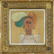‡ FRANCES RICHARDS (1903-1985) embroidery on silk - entitled verso, 'Head on Gold Silk', signed with